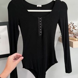 Garage Black Long-sleeve Bodysuit w/ corset front detail